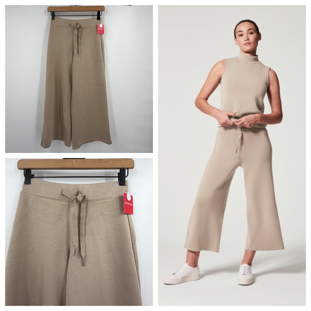 Spanx AirEssentials Cropped Wide Leg Pant Fawn Tan Petite XS 50433Q NEW